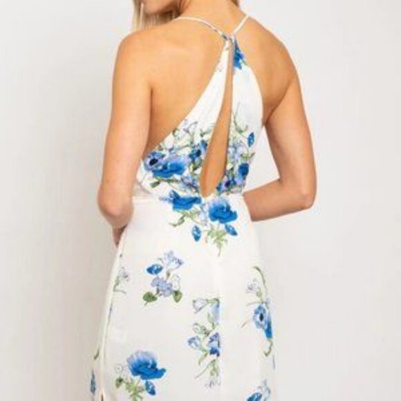 Stunning White & Blue floral Maxi Dress with slit - Picture 3 of 4